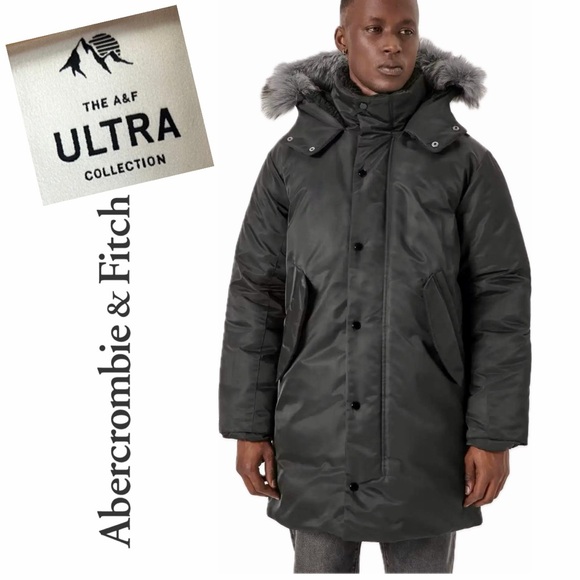 A&F Ultra Collection Parka Coat Jacket Heavy Insulated Faux Fur Trim Sz M Cozy